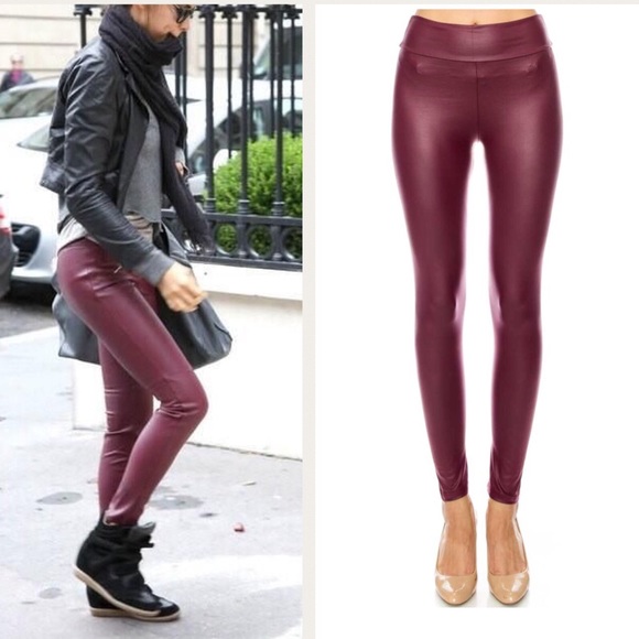 LAST ONE ❣️BURGUNDY FAUX LEATHER LEGGINGS - Picture 5 of 6